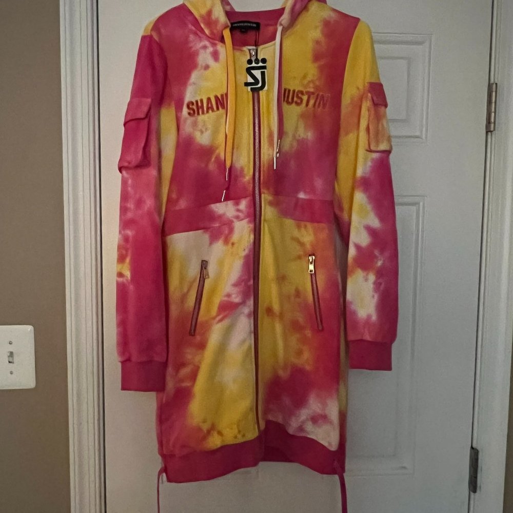 Shane Justin Hooded Sweatshirt Dress ( Pink and Yellow Tie Dye)